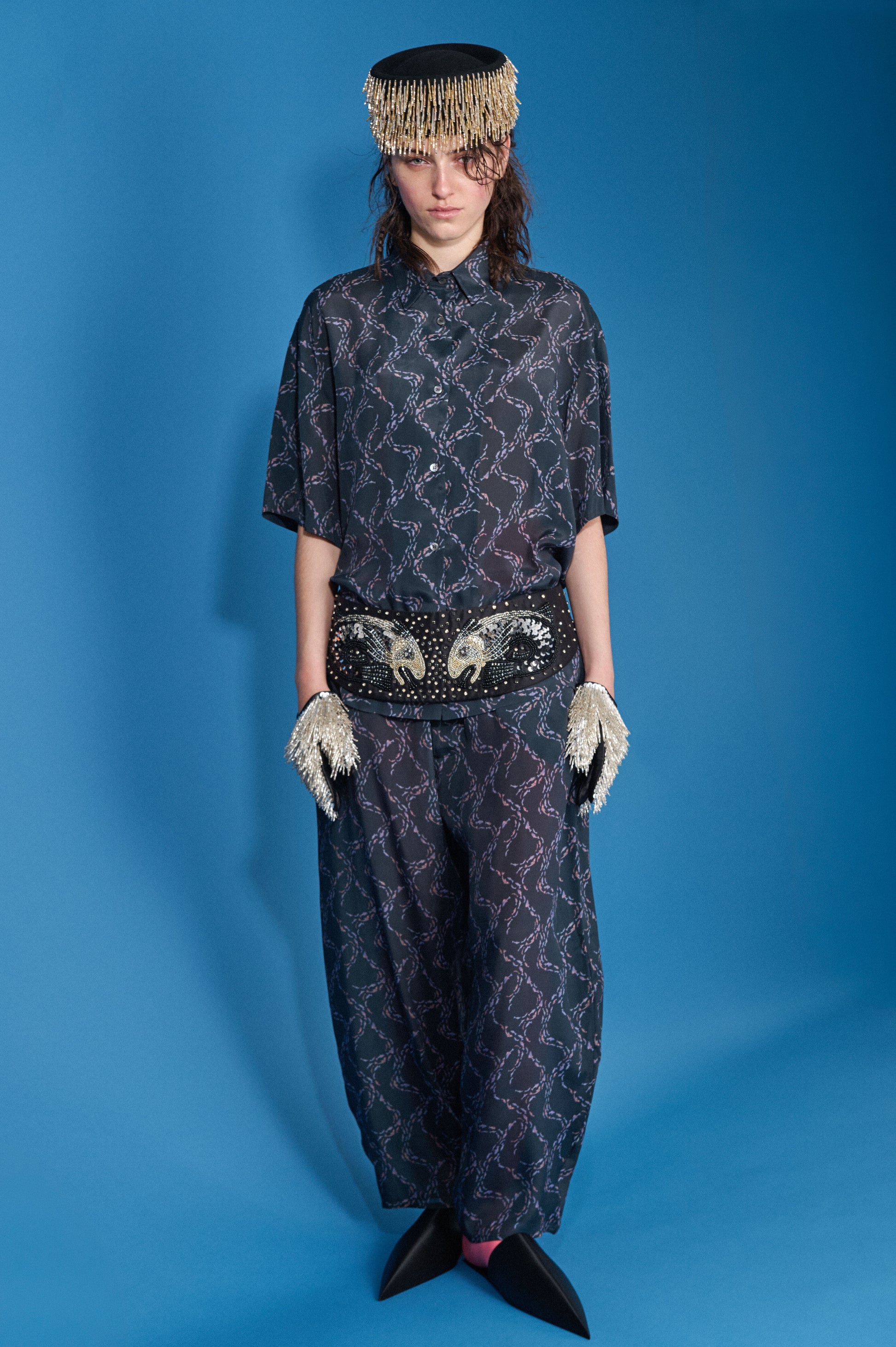 PRINTED LITTLE FISH VOLUME TROUSERS