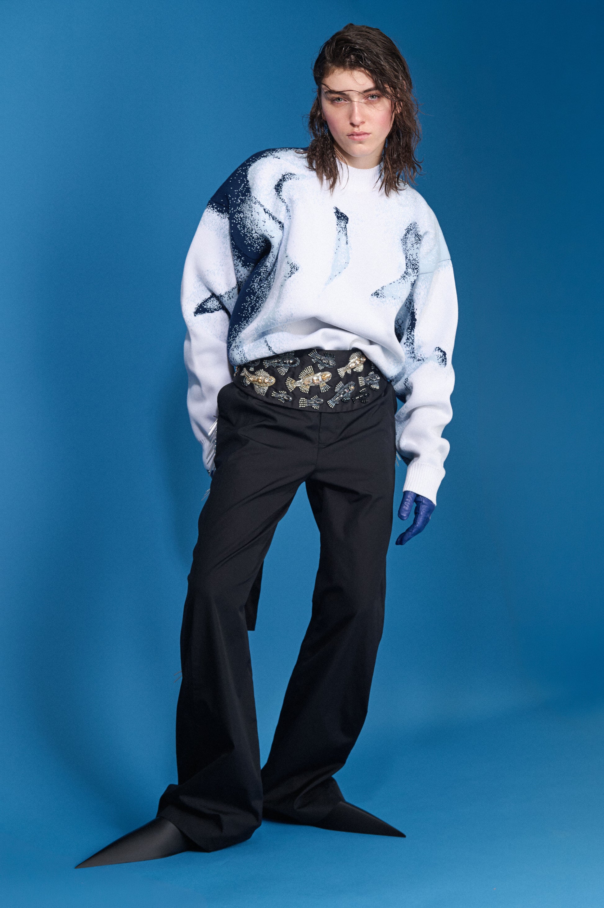 BLUE CHIAROSCURO COTTON JUMPER