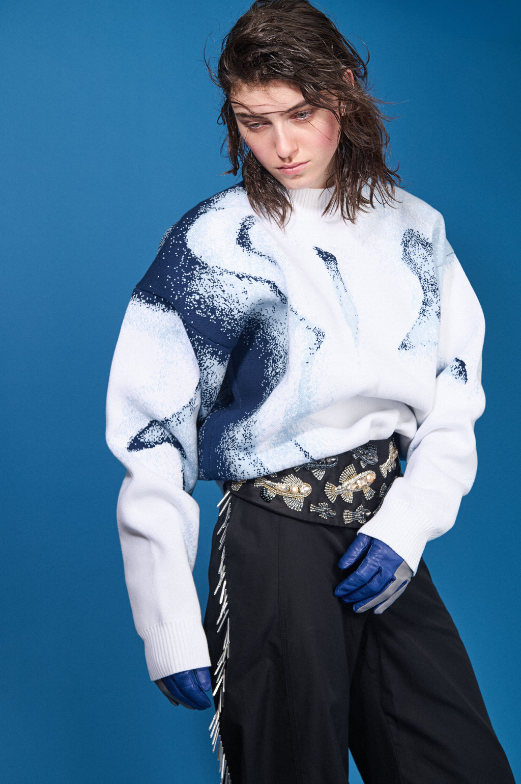 BLUE CHIAROSCURO COTTON JUMPER