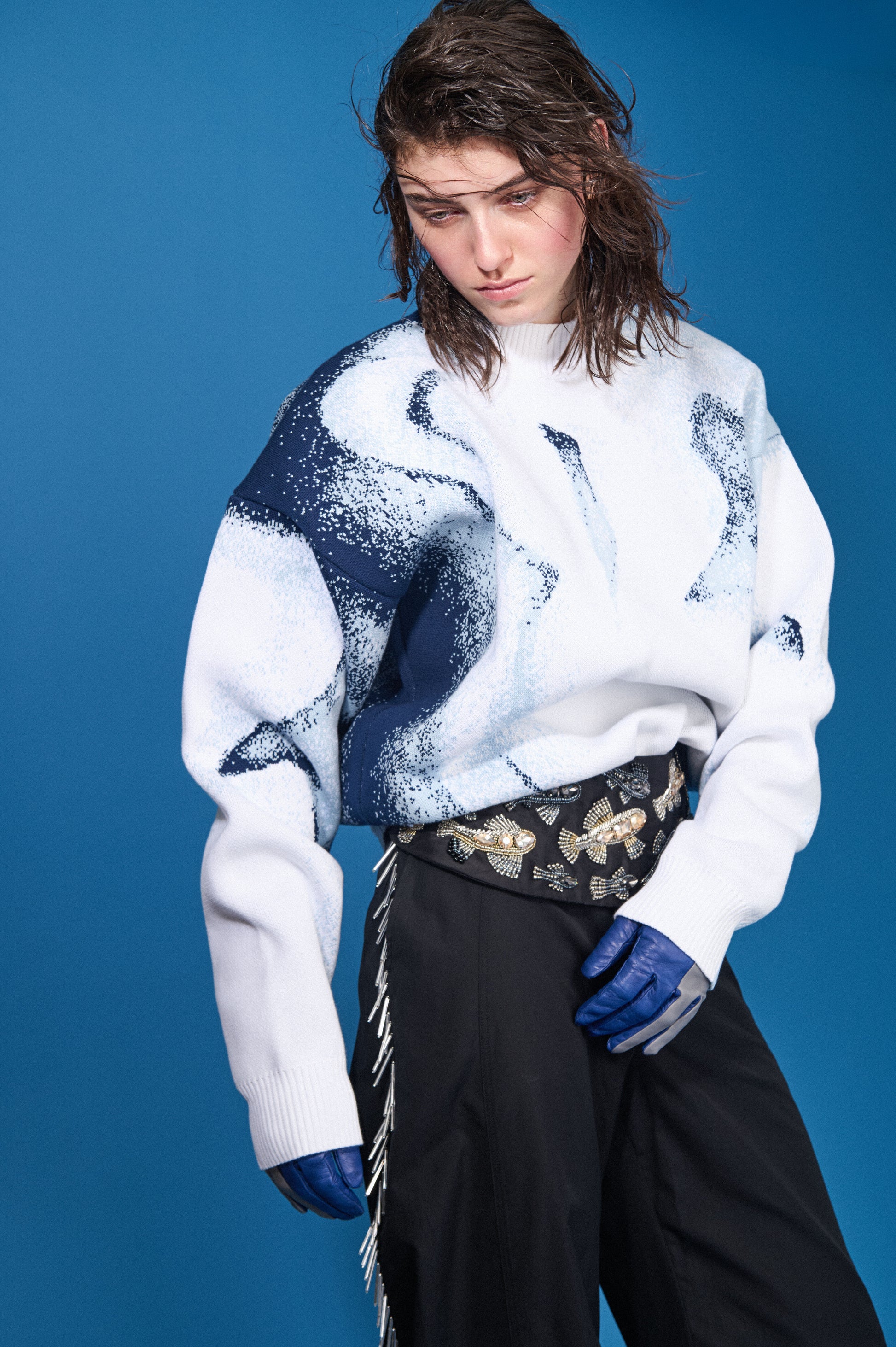 BLUE CHIAROSCURO COTTON JUMPER