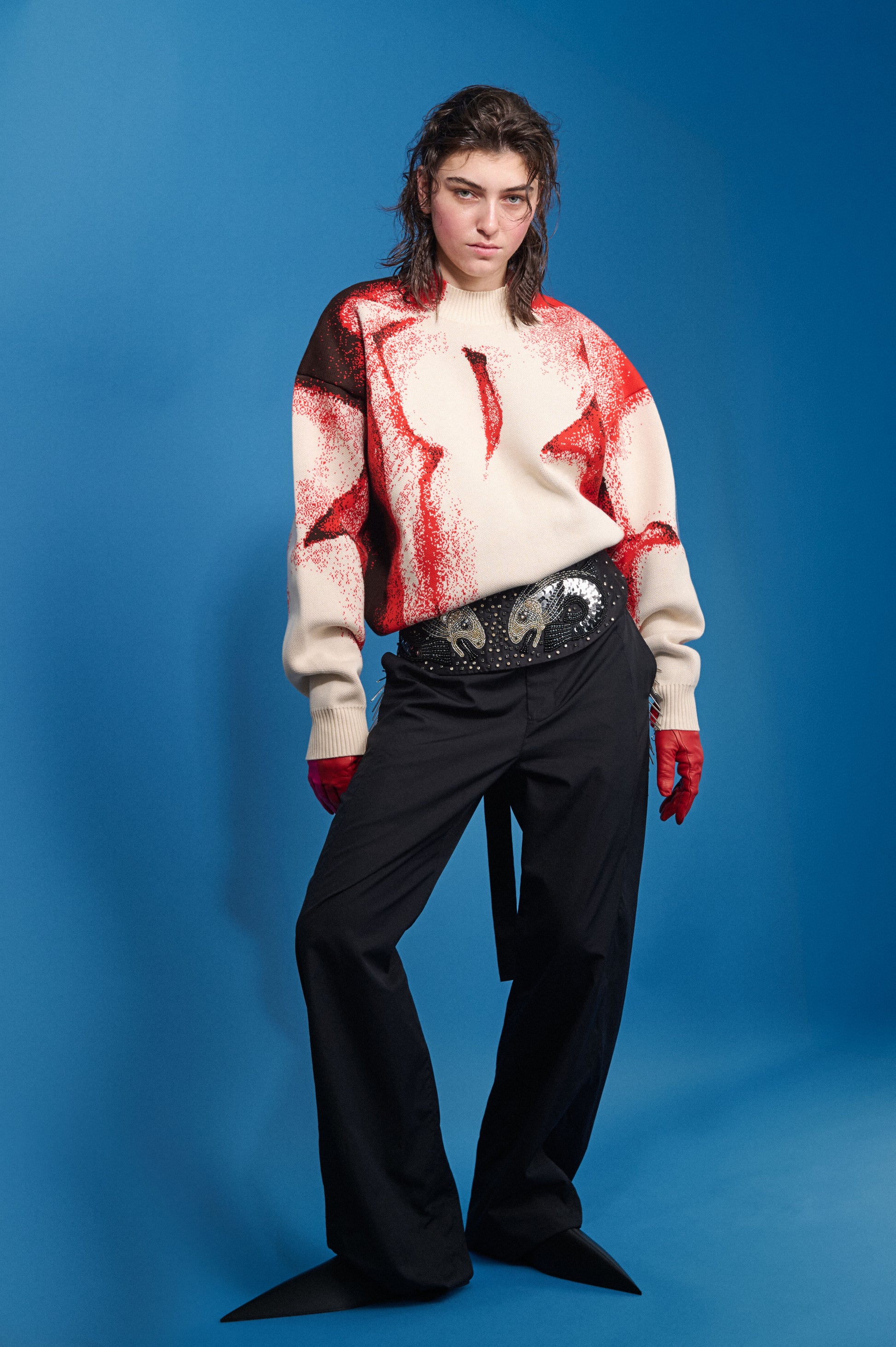 RED CHIAROSCURO COTTON JUMPER