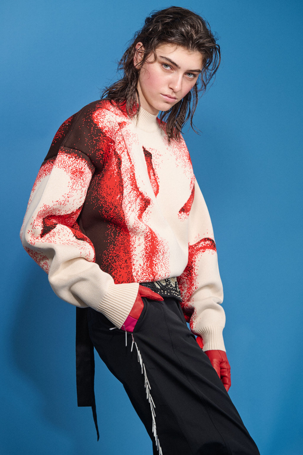 RED CHIAROSCURO COTTON JUMPER