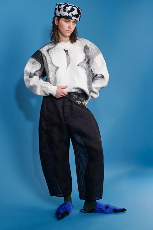 BLACK CHIAROSCURO ORGANZA TROUSERS