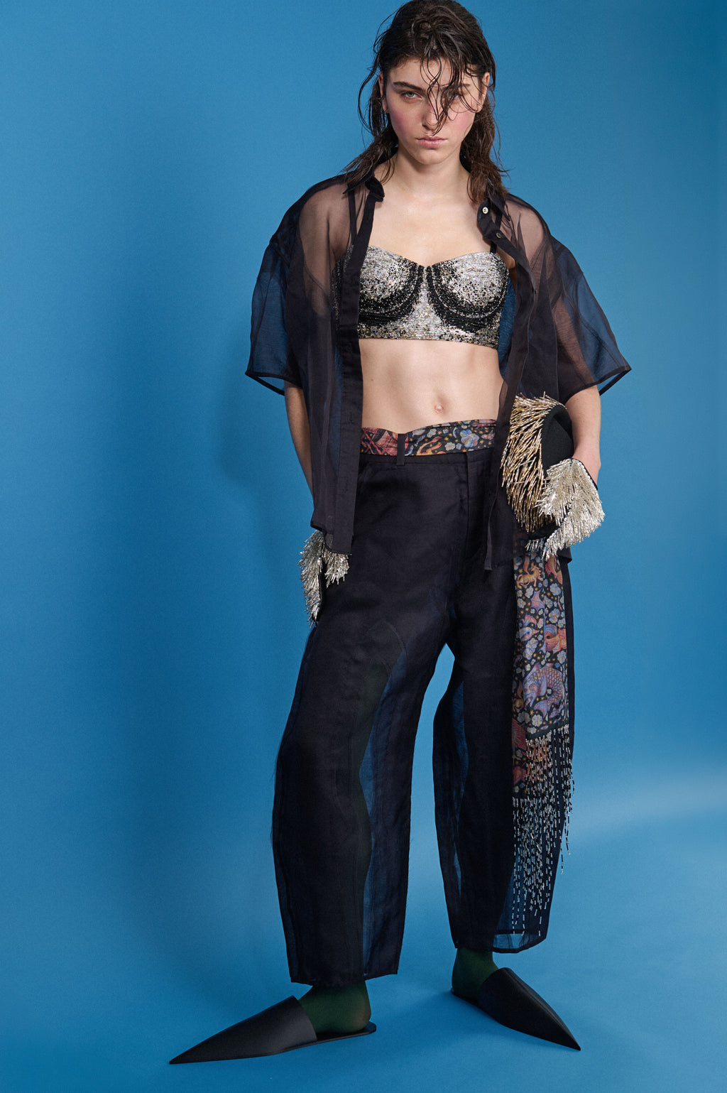 BLACK CHIAROSCURO ORGANZA TROUSERS