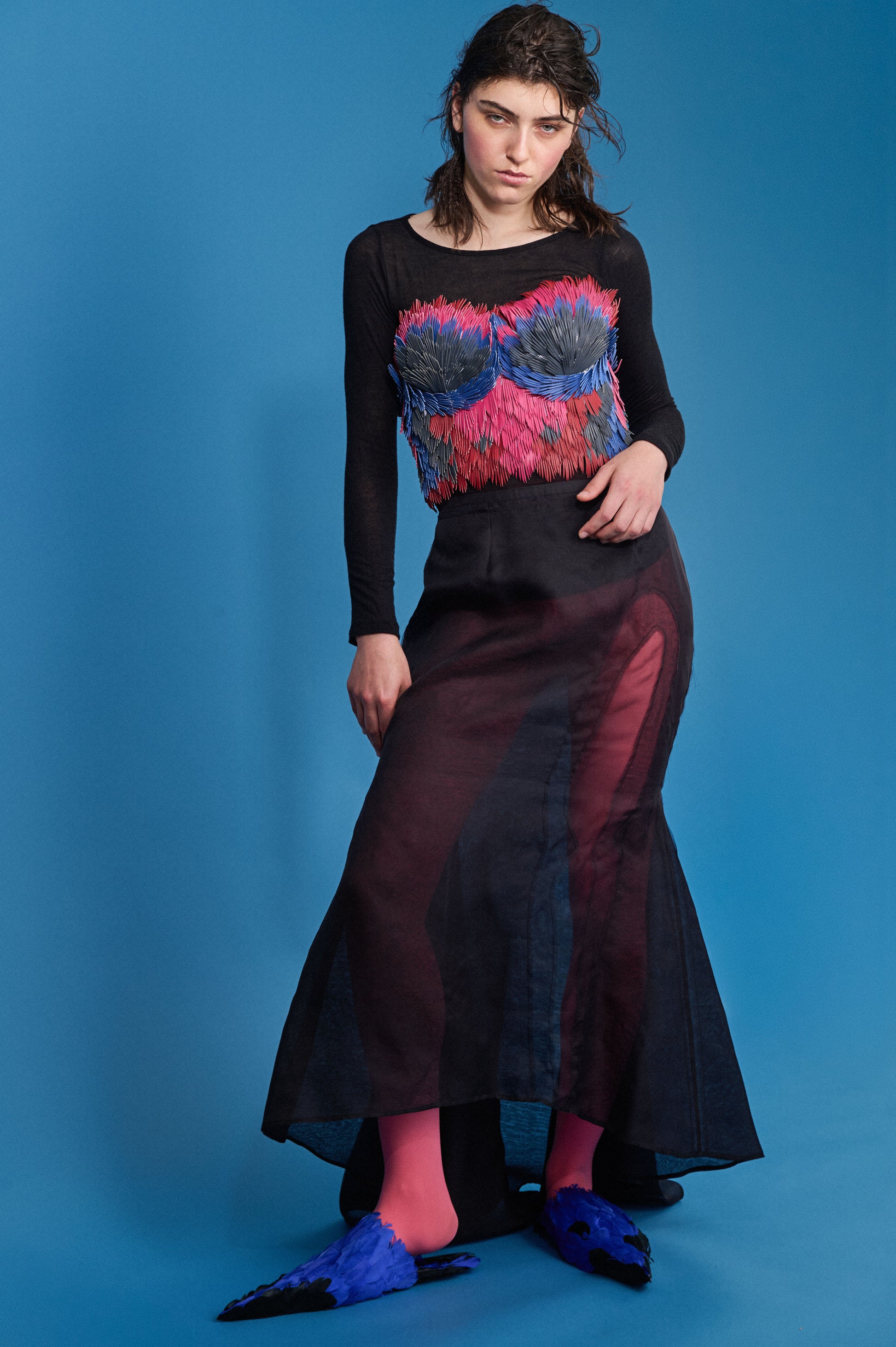 BLACK CHIAROSCURO SILK ORGANZA FISHTAIL SKIRT
