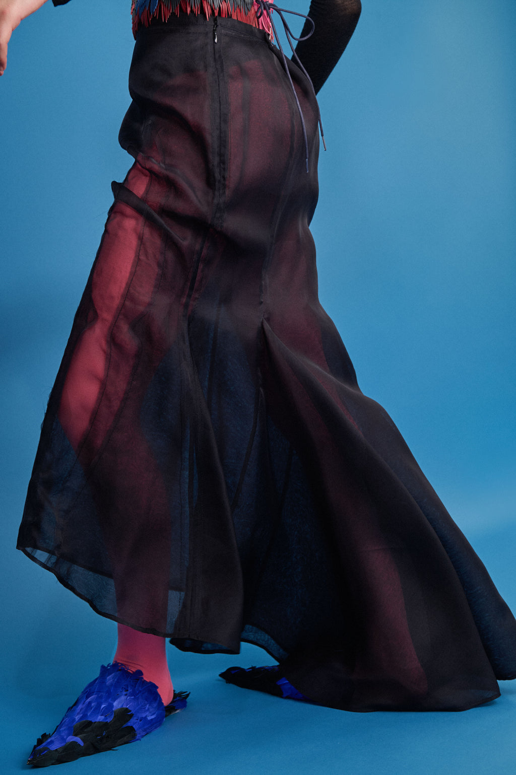 BLACK CHIAROSCURO SILK ORGANZA FISHTAIL SKIRT