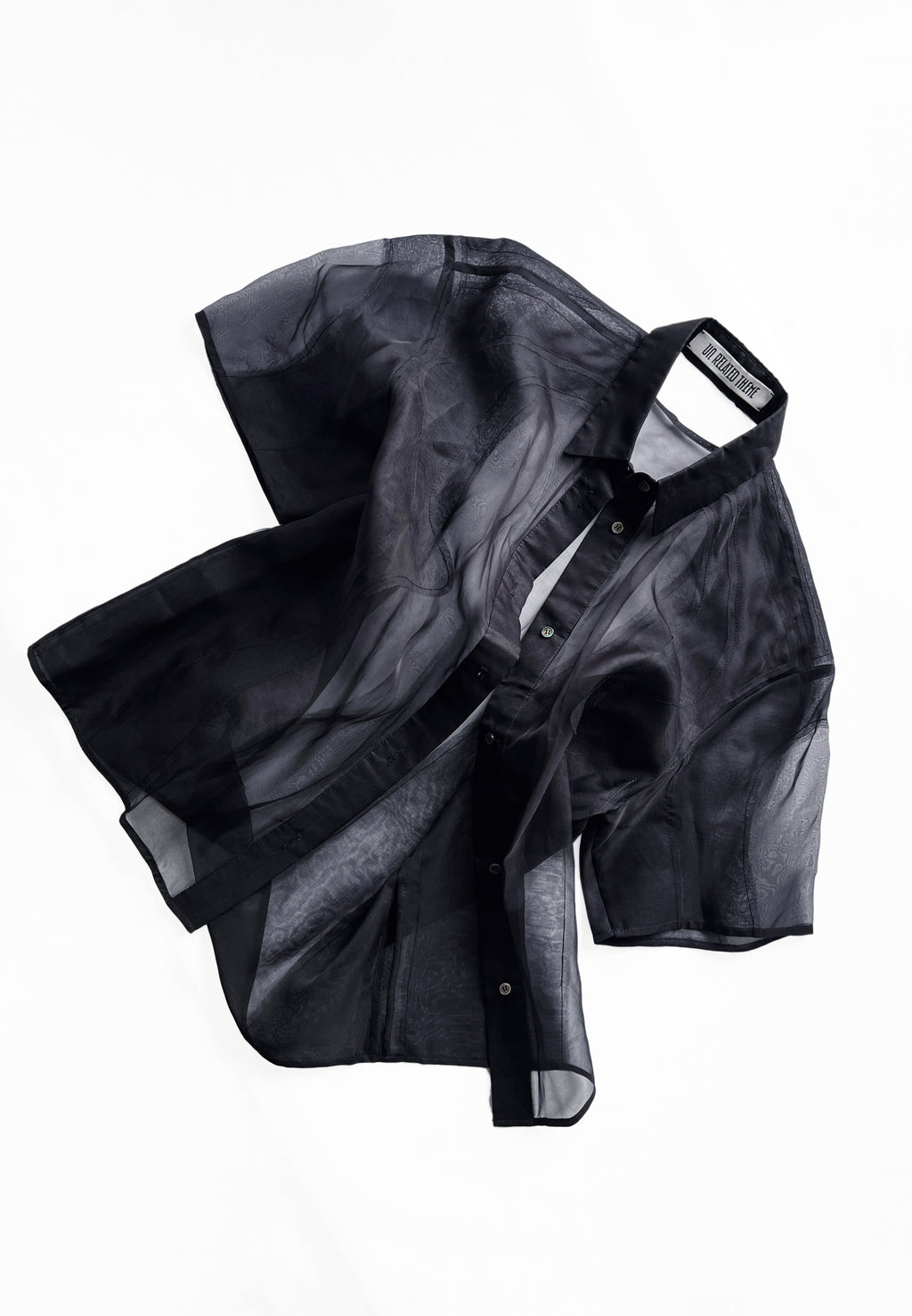 BLACK CHIAROSCURO SILK ORGANZA BOWLING SHIRT