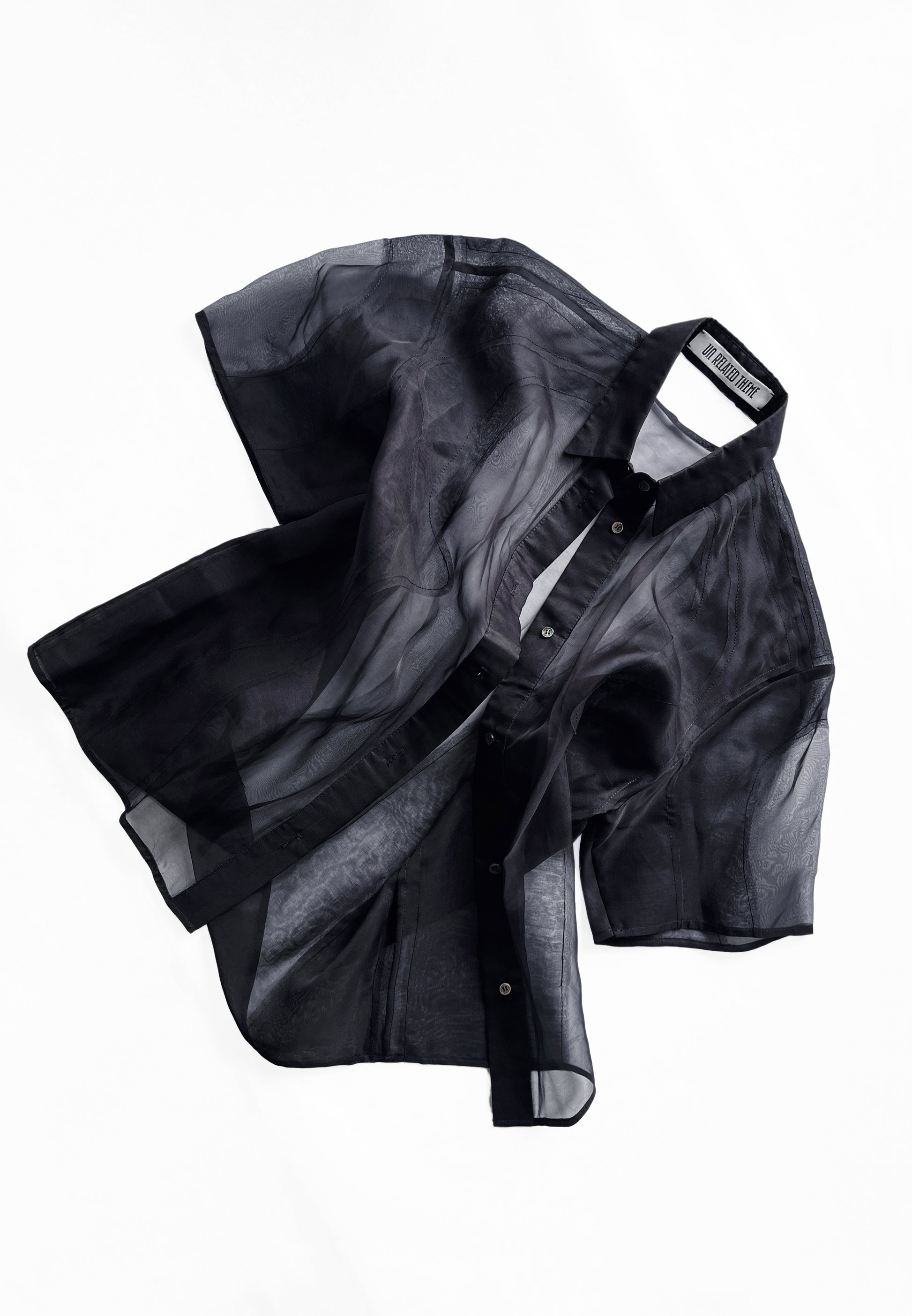 BLACK CHIAROSCURO SILK ORGANZA BOWLING SHIRT