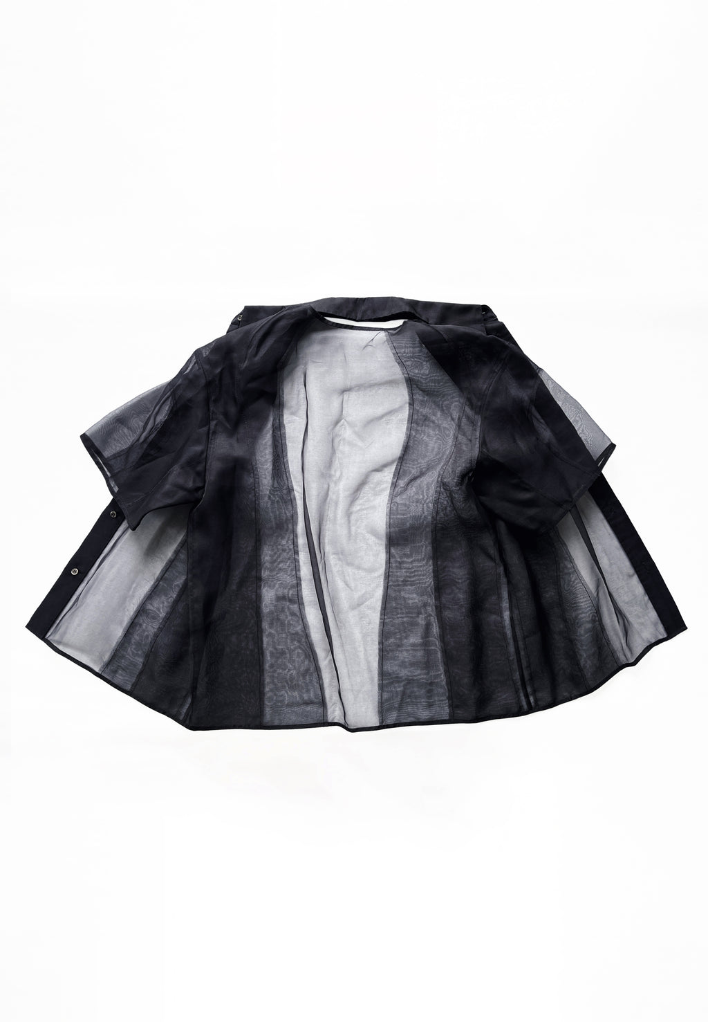 BLACK CHIAROSCURO SILK ORGANZA BOWLING SHIRT