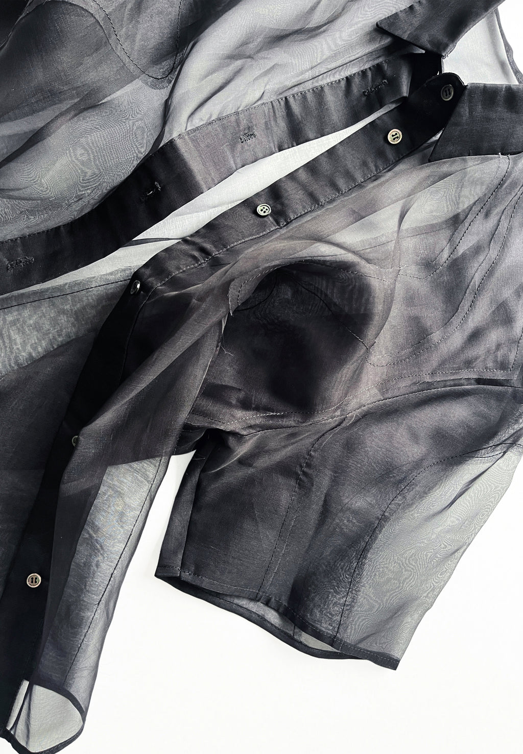 BLACK CHIAROSCURO SILK ORGANZA BOWLING SHIRT