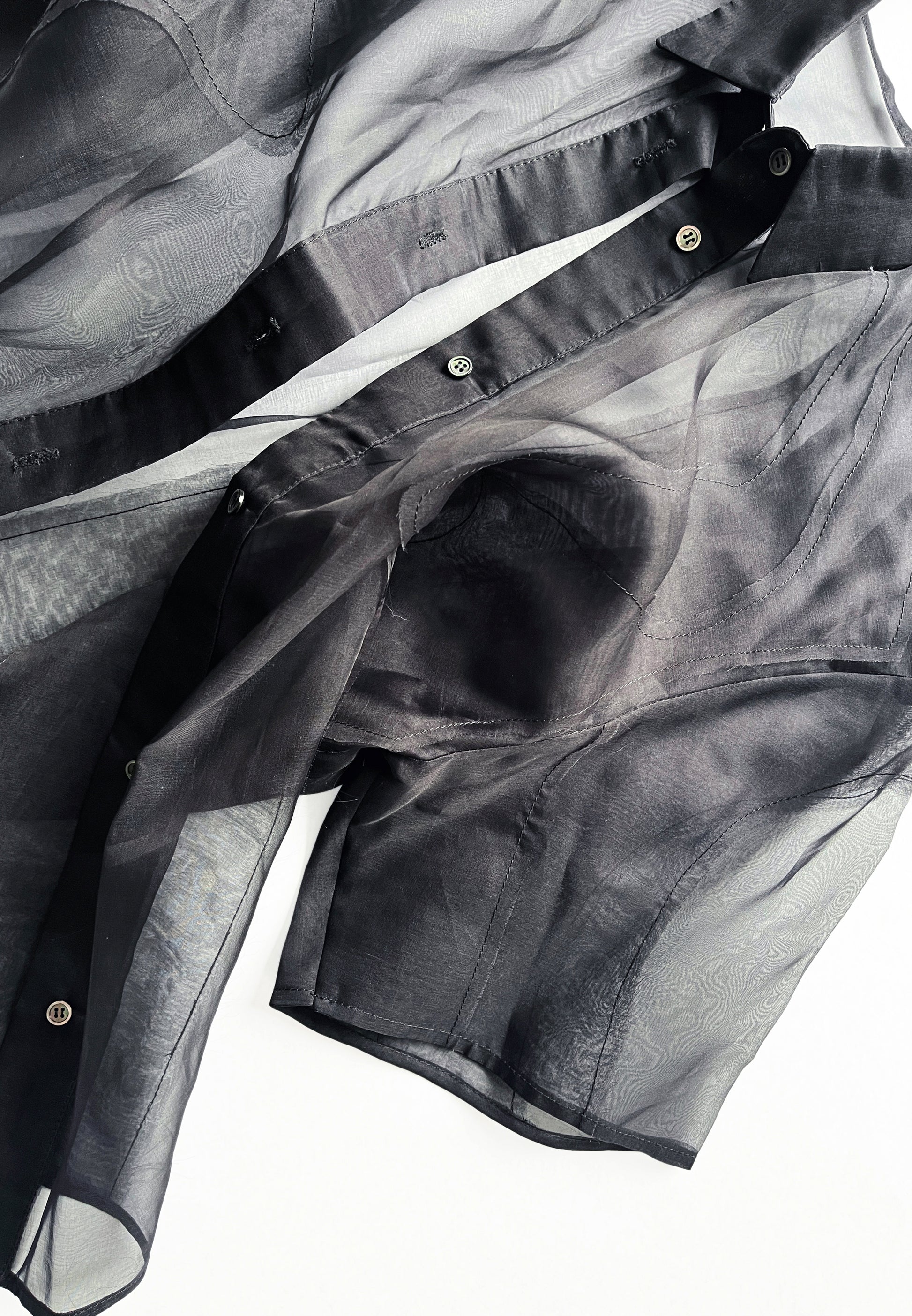 BLACK CHIAROSCURO SILK ORGANZA BOWLING SHIRT