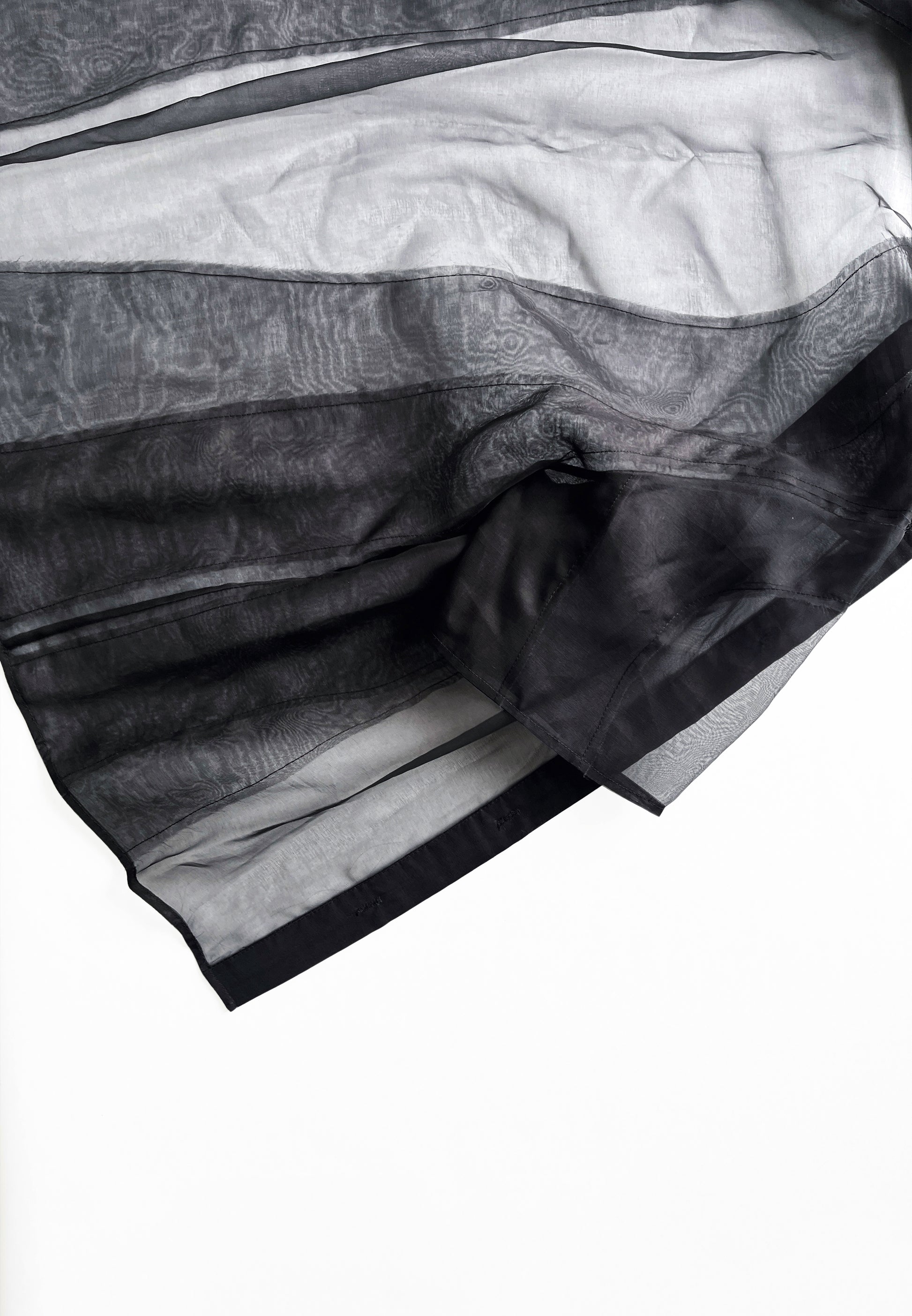BLACK CHIAROSCURO SILK ORGANZA BOWLING SHIRT