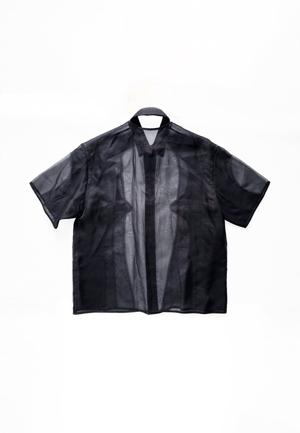 BLACK CHIAROSCURO SILK ORGANZA BOWLING SHIRT
