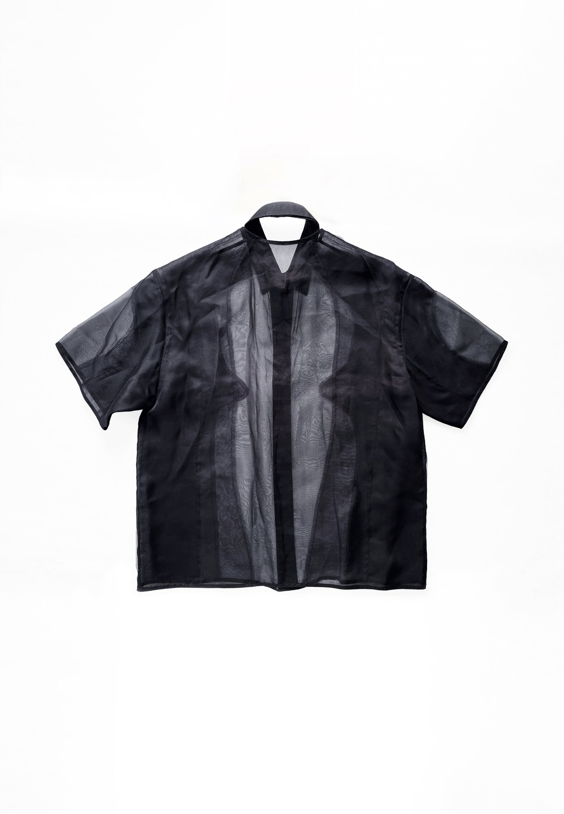 BLACK CHIAROSCURO SILK ORGANZA BOWLING SHIRT
